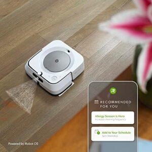 iRobot Braava Jet M6 robot mop on a tile floor with a washable wet mopping pad attached