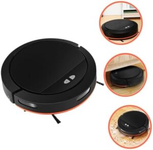Sweeping Robot Vacuum Cleaner in action cleaning a floor, designed for pets and home use, automatic charging feature.