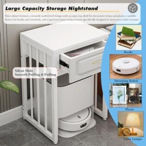 Entryway Hallway Double-Tier Robot Vacuum Cleaner Shelf with Pulley, Space-Saving Storage Solution for Apartments