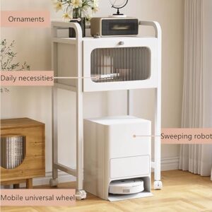 Robot vacuum cleaner storage rack with drawer in a sleek black finish, offering efficient organization for your home.