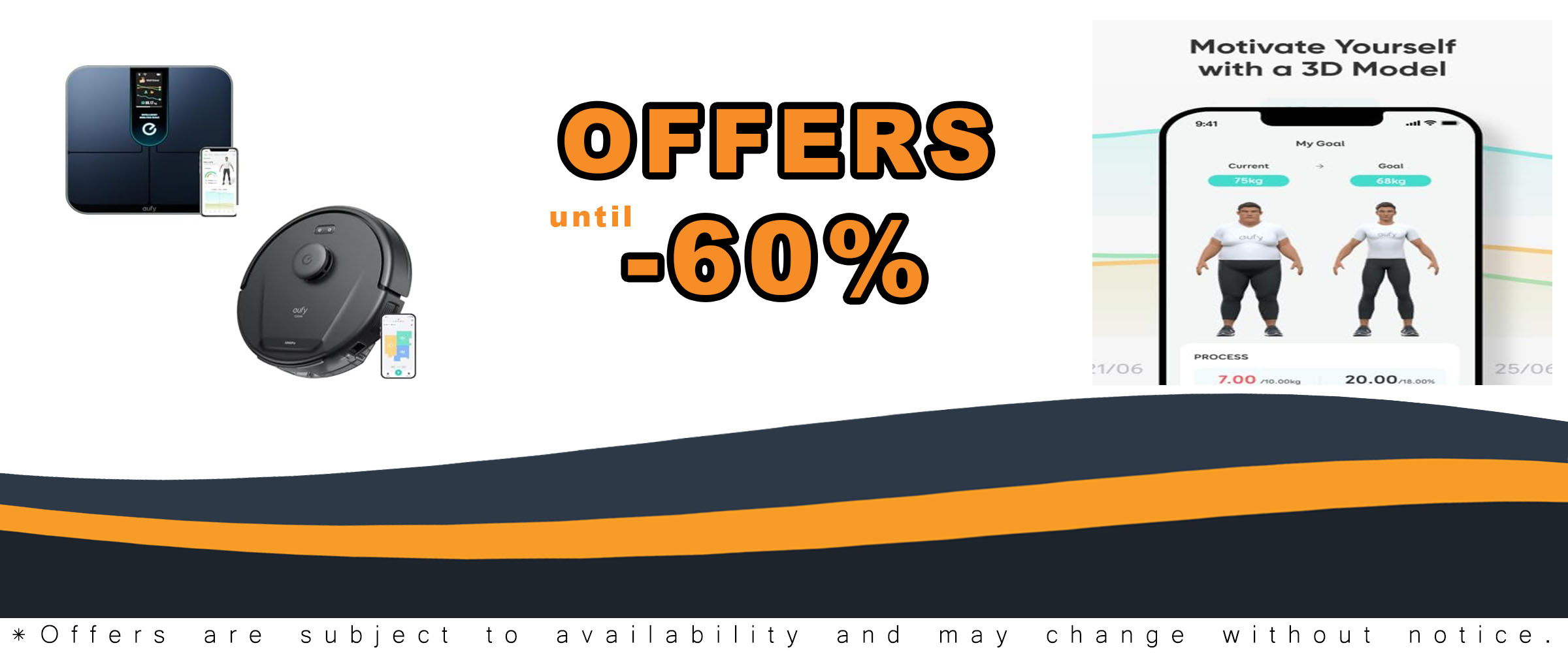 eufy L60 Robot Vacuum and eufy by Anker Wi-Fi Fitness Tracking Smart Scale P3 bundle on a clean floor  