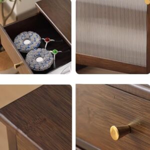 Side table with storage drawers for robot vacuum cleaner, bathroom, and office, featuring natural wood design.