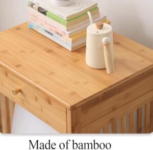 Side table with storage drawers for robot vacuum cleaner, bathroom, and office, featuring natural wood design.