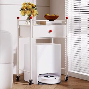 Small Storage Cabinet with Drawers for Self Emptying Robot Vacuum Cleaner, Side Table with Storage for Living Room, Robot Vacuum Hidden Cabinet for Kitchen