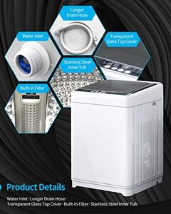 17.6lbs Full-Automatic Washing Machine in white, showing compact size and portability, ideal for dorms, apartments, and RVs.