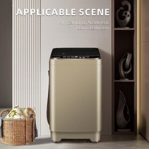 Portable washing machine with a 15.6 lbs capacity, LED panel, and 10 wash programs in gold.