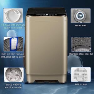 Portable washing machine with a 15.6 lbs capacity, LED panel, and 10 wash programs in gold.