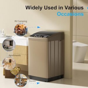19lbs Portable Automatic Washing Machine in a brown color, showing its compact design, drain pump, and spin-dryer combo feature