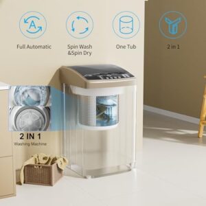 19lbs Portable Automatic Washing Machine in a brown color, showing its compact design, drain pump, and spin-dryer combo feature