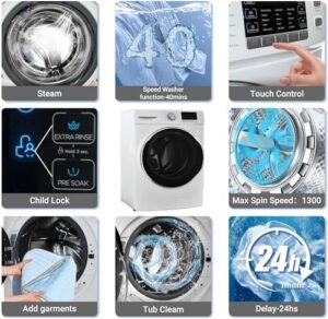 SMETA Washing Machine Front Load 4.5 Cu. Ft with Super Speed and Steam Refresh