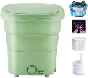 THAMBA Foldable Large Capacity Dormitory Washing Machine in Green, Portable Washer for Clothes and Socks