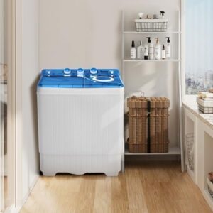 Portable Washing Machine 420W 26 lbs Semi-Automatic Twin Tub Washer for compact laundry in apartments, dorms, and RVs.