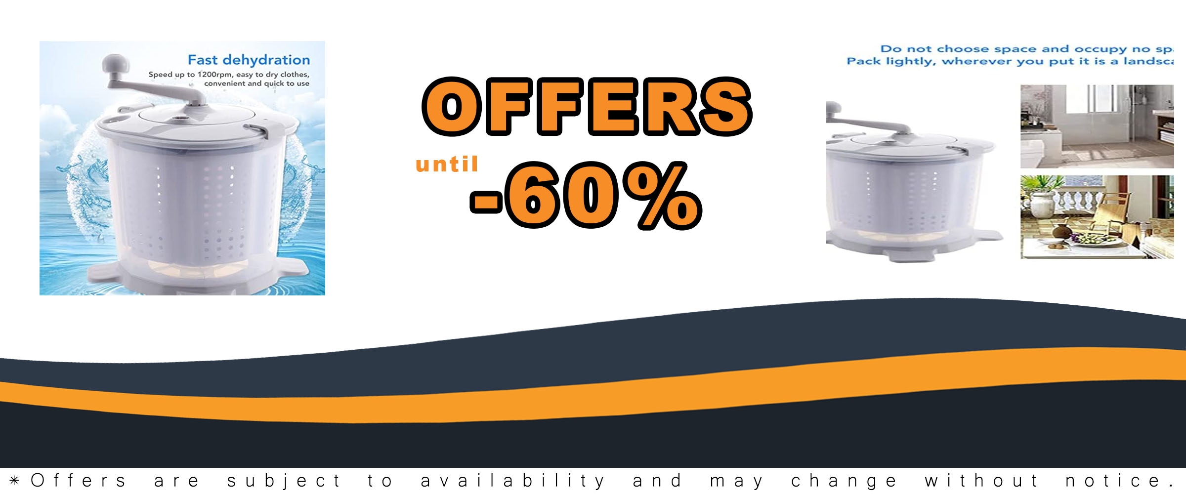Washing Machine Hand Crank Manual Washer, Portable, 1200rpm Rotating Speed, Detachable Basket