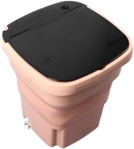 LJCM Mini Washing Machine in pink-orange, compact, foldable, perfect for small living spaces