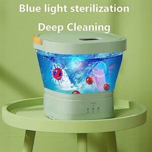 Foldable washing machine in green, compact design for travel, small apartments, and RV use