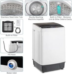 Full Automatic Washing Machine, 17.6Lbs Top Load Portable Washer and Dryer Combo