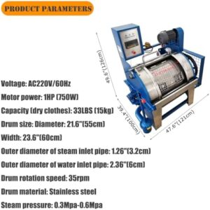 Industrial Automatic Laundry Washing Machine 33LBS Capacity for Factory, School, Hotel