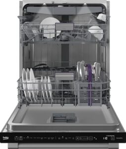 Beko DDT39434X Built-In Dishwasher in a modern kitchen setting, showcasing its sleek design and energy-efficient features