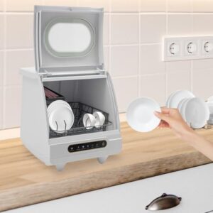 Portable Dishwasher Countertop with 5 Washing Programs and Leak-Proof Dry Feature for Small Kitchens