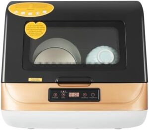 LYNICESHOP Compact Countertop Dishwasher in a kitchen setting with dishes being cleaned