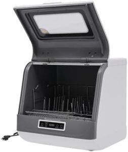 Portable Countertop Dishwasher 1200W 110V in a modern kitchen setting with 360-degree spraying action