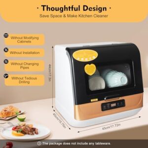 Portable Countertop Dishwasher with 4 Wash Programs and Auto Dry Mode