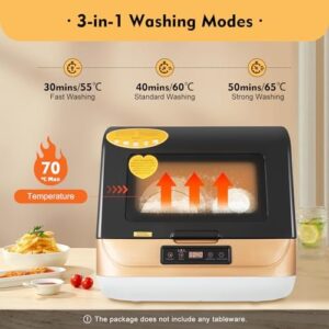 1200W 110V Countertop Dishwasher, compact and portable with air drying and streak-free cleaning, perfect for small spaces.