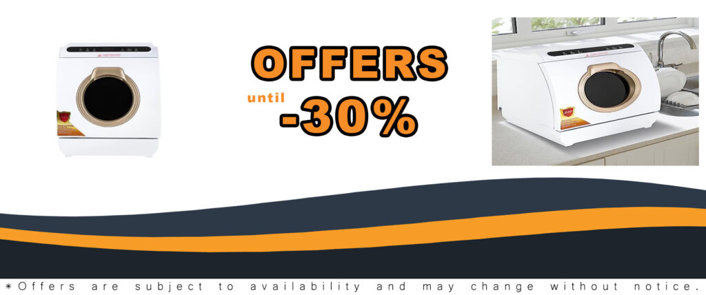 Portable Dishwasher with 7L Built-in Water Tank, ideal for apartments and RVs, featuring 5 programs and 360° dual spray.