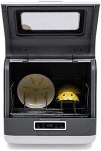Countertop dishwasher with 360-degree automatic cleaning feature, perfect for small spaces like apartments and RVs  