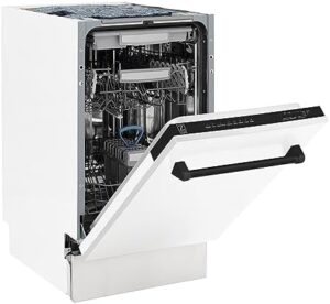 ZLINE Autograph Edition 18" Compact Dishwasher in White Matte with Matte Black Handle, showcasing its sleek design and top control panel