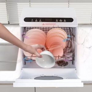 Portable dishwasher with double spraying, 72℃ high temperature wash, and PTC thermal drying, placed on a countertop