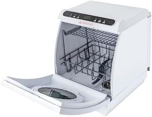 Portable dishwasher with double spraying, 72℃ high temperature wash, and PTC thermal drying, placed on a countertop