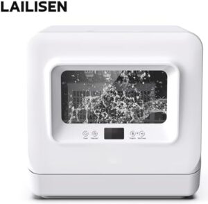 LAILISEN Countertop Dishwasher in white, compact design perfect for small kitchens and apartments  