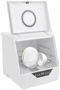 Portable mini compact dishwasher with four washing programs, perfect for small apartments and RVs.