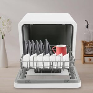 590W Portable Countertop Dishwasher, compact design, 3 washing programs, air dry function, cleaning dishes in apartments, dorms, RVs