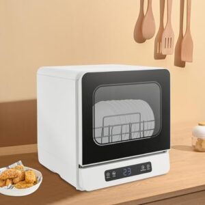 Portable Countertop Dishwasher with Water Tank 590W, Compact, White, High-Temp, Air-Dry Function, for RVs