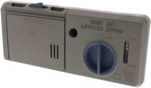 W10605015 fit for Whirlpool Dishwasher Detergent Rinse Aid Dispenser installed in a Whirlpool dishwasher