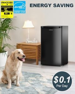 Upstreman 3.2 Cu.Ft Mini Fridge in black with freezer compartment