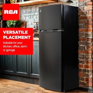 RCA RFR741-BLACK Apartment Size Top Freezer Fridge in black with adjustable thermostat control