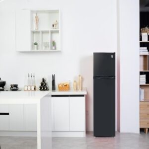 RCA RFR741-BLACK Apartment Size Top Freezer Fridge in black with adjustable thermostat control