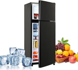 FLS-80-BLACK 3.5Cu.Ft Compact Refrigerator with freezer in a stylish retro design