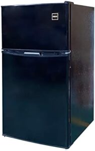 RCA 2-Door Compact Refrigerator with Freezer, Adjustable Thermostat, and Reversible Doors – Black  