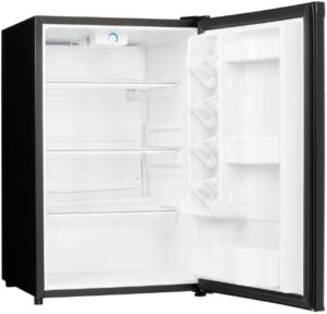 Danby Designer 4.4 Cu.Ft. Mini Fridge, compact black refrigerator with Energy Star certification, ideal for bedrooms, dorms, offices, and kitchens.  