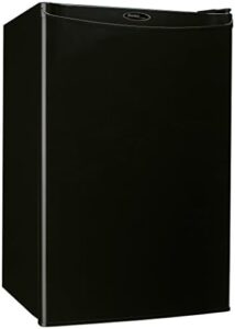 Danby Designer 4.4 Cu.Ft. Mini Fridge, compact black refrigerator with Energy Star certification, ideal for bedrooms, dorms, offices, and kitchens.  
