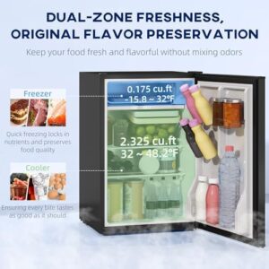 HOMCOM 2.5 Cu.Ft Mini Fridge with Freezer, Black, Energy-efficient, Low Noise