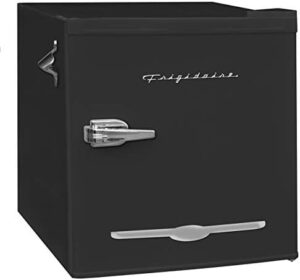 Stylish black Frigidaire CUREFR176BK 1.6 Cubic-ft Retro Compact Refrigerator, perfect for dorms, offices, and small spaces.  