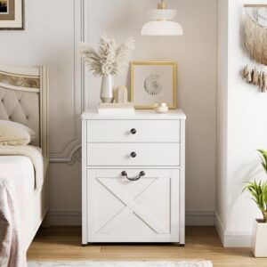 PAKASEPT Farmhouse Mini Fridge Stand with rolling cabinet and storage shelves