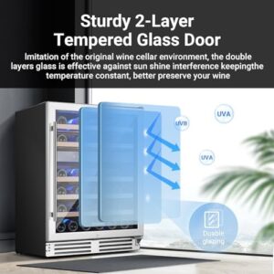BODEGA 24 Inch Wine Cooler with dual-zone cooling, digital temperature control, and a sleek glass door design.  