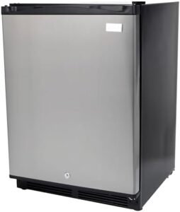 Avanti AR52T3SB Mini Fridge in black, showcasing its compact design and reversible door