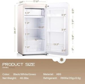 Kismile Retro Mini Fridge with Freezer in White